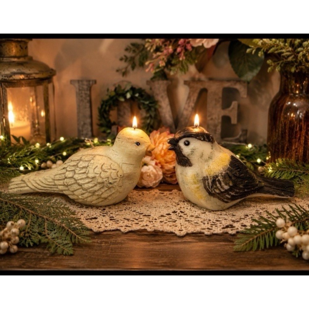 Wax Candles Chickadee And Dove Birds Winter Woodland Series By Russ Berrie NWT